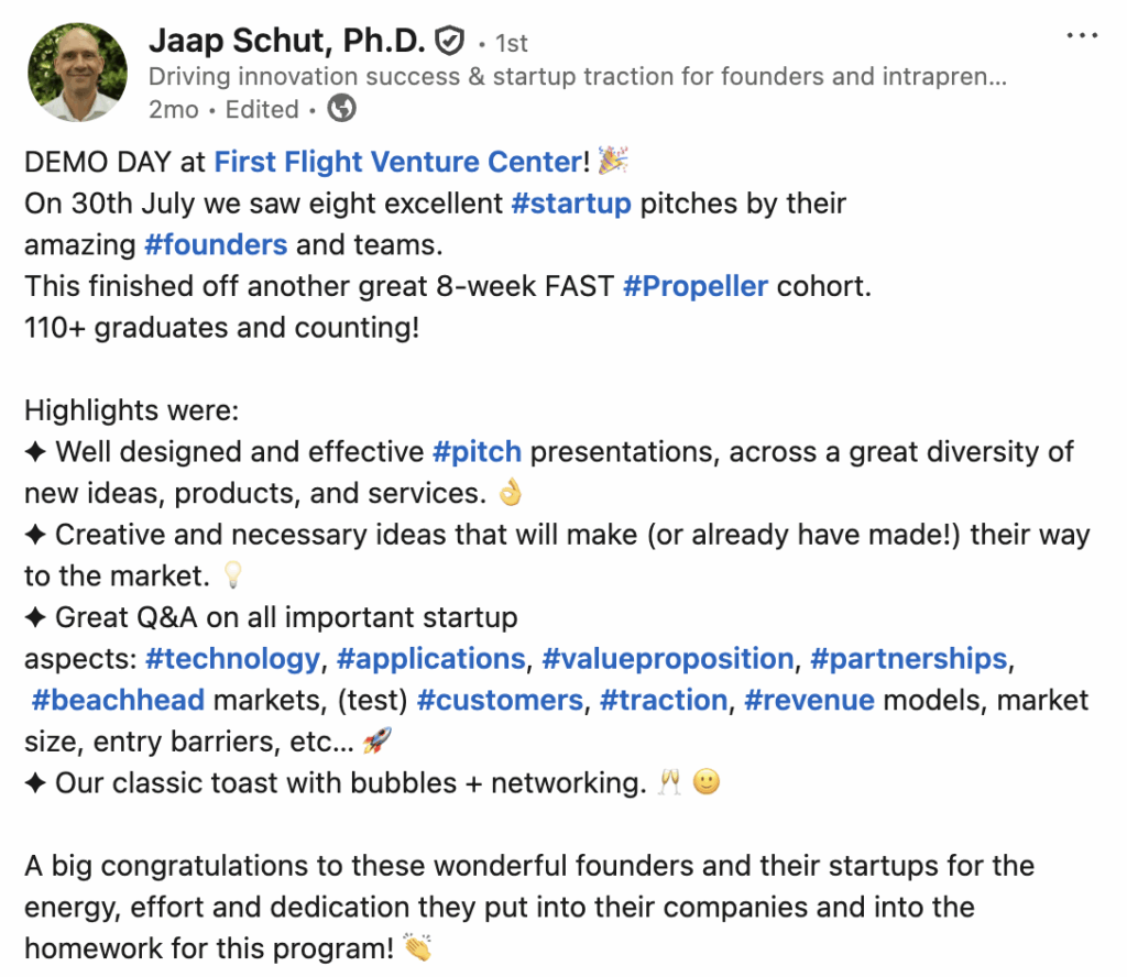 Screencap of a LinkedIn post by Jaap Schut, quoted below.